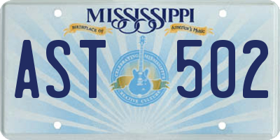 MS license plate AST502