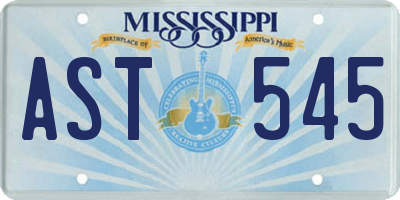 MS license plate AST545