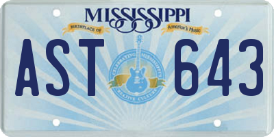 MS license plate AST643