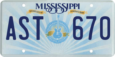 MS license plate AST670
