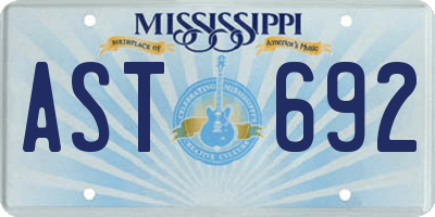 MS license plate AST692