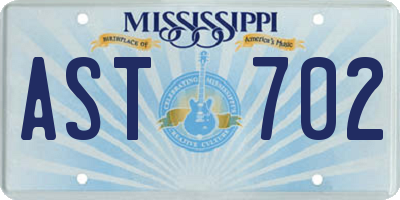 MS license plate AST702