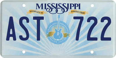 MS license plate AST722