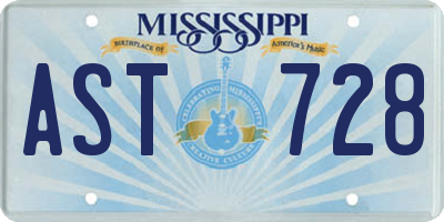 MS license plate AST728