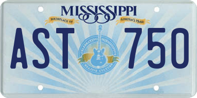 MS license plate AST750