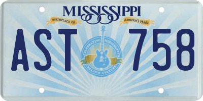 MS license plate AST758