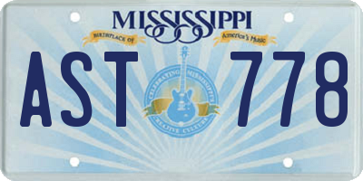 MS license plate AST778