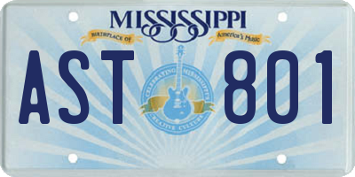 MS license plate AST801