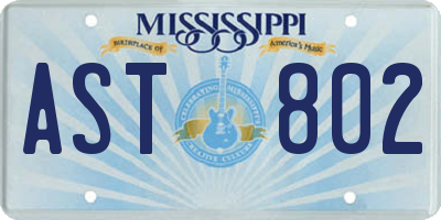 MS license plate AST802