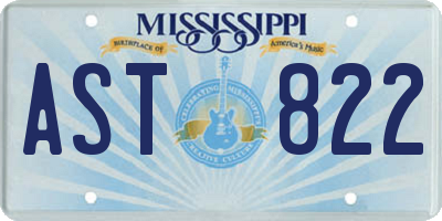 MS license plate AST822
