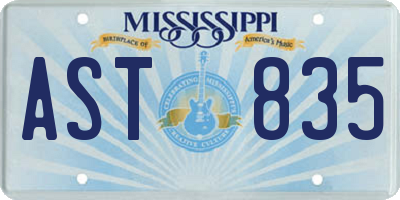 MS license plate AST835