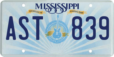 MS license plate AST839