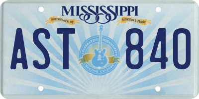 MS license plate AST840