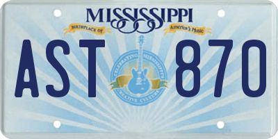 MS license plate AST870