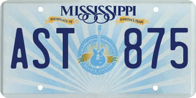MS license plate AST875