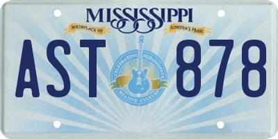 MS license plate AST878