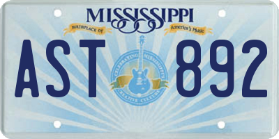 MS license plate AST892