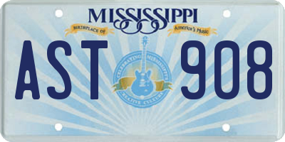 MS license plate AST908