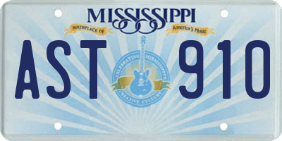MS license plate AST910