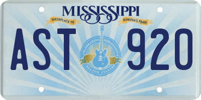 MS license plate AST920