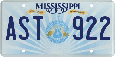 MS license plate AST922