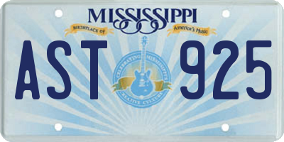 MS license plate AST925