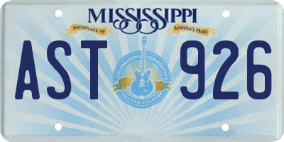 MS license plate AST926