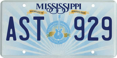 MS license plate AST929