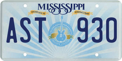 MS license plate AST930