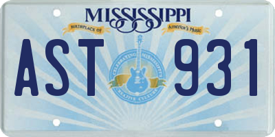 MS license plate AST931
