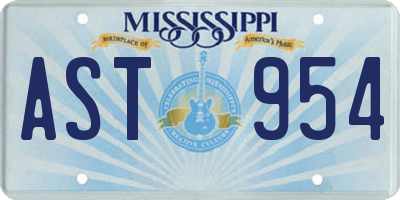 MS license plate AST954