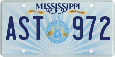 MS license plate AST972
