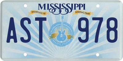 MS license plate AST978