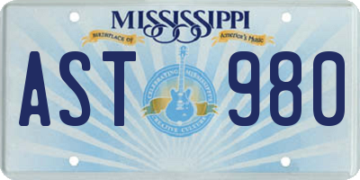 MS license plate AST980