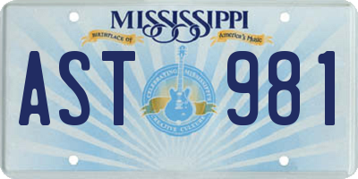 MS license plate AST981