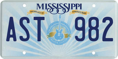 MS license plate AST982