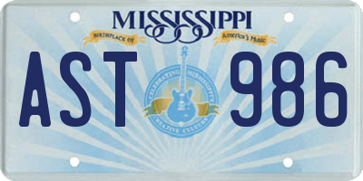 MS license plate AST986