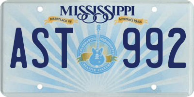 MS license plate AST992