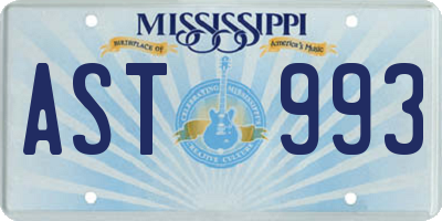 MS license plate AST993