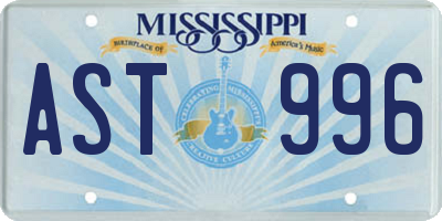 MS license plate AST996