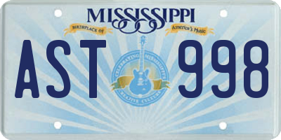 MS license plate AST998