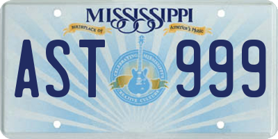 MS license plate AST999