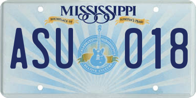 MS license plate ASU018