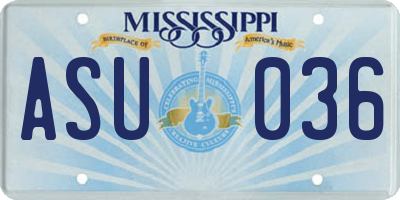 MS license plate ASU036