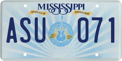MS license plate ASU071