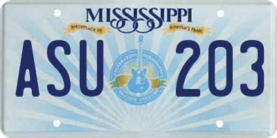MS license plate ASU203