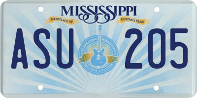 MS license plate ASU205