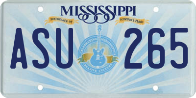 MS license plate ASU265