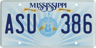 MS license plate ASU386