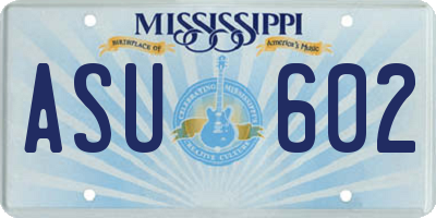 MS license plate ASU602